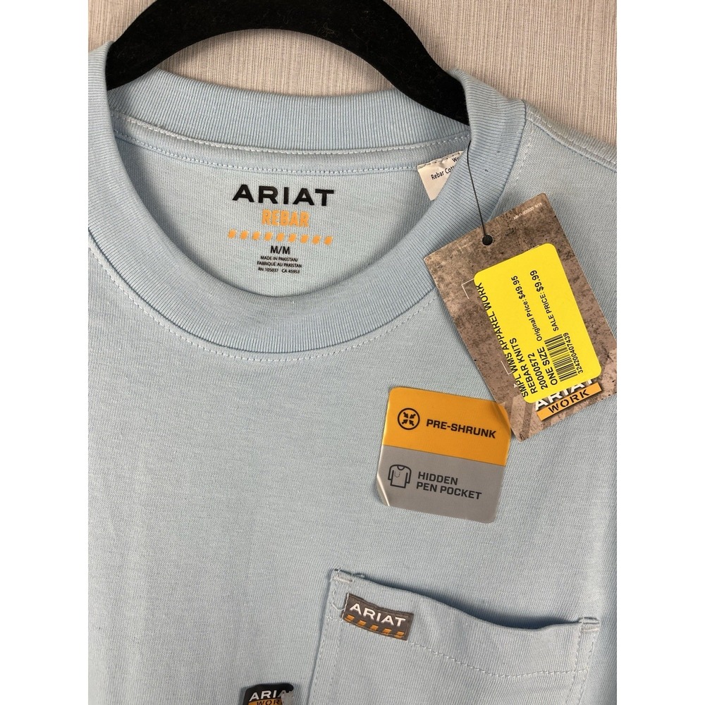 Ariat T-Shirt Womens Medium Blue Rebar CottonStrong Roughneck Floral Skull Work - Picture 4 of 10